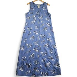 Directives Maxi Dress Womens L Blue Floral Cottagecore Prairie Button Down 90s